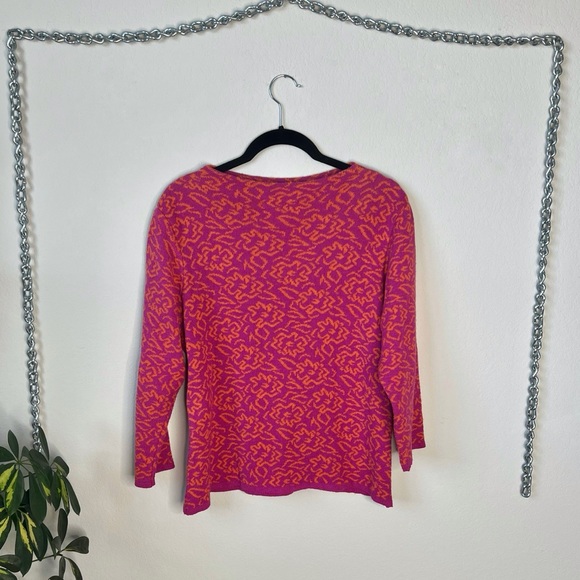 Vintage 1980s Funky Abstract Floral Print Knit Slinky Stretch Sweater size L - Picture 4 of 5